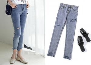 Wholesale XS - XXL Ladies Denim Jeans Light Wash Rip And Repair Ladies Skinny Jeans from china suppliers