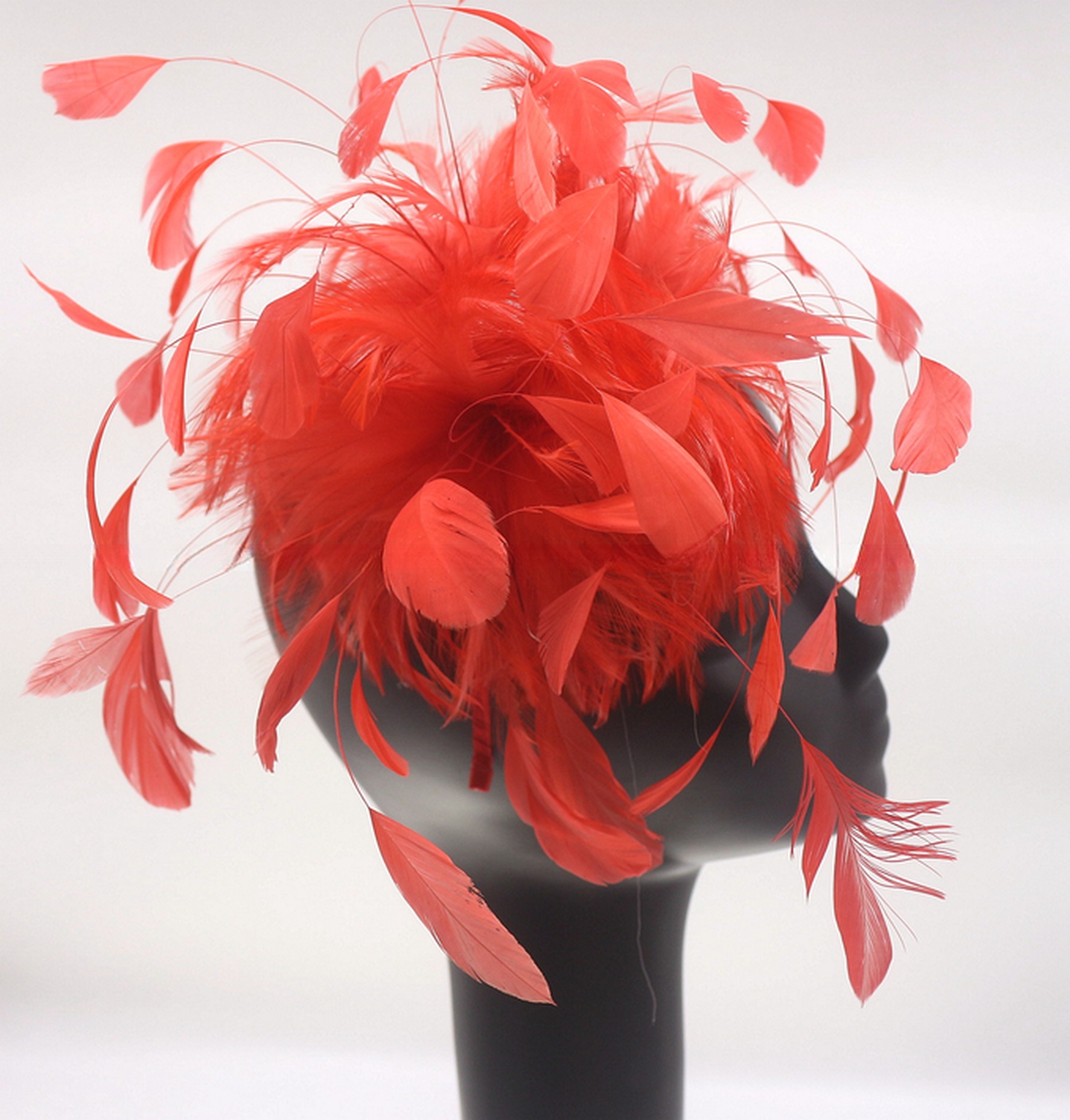 15*30cm Event Party Red Stripped Coque Feather Flower Mount with Wire Accessory