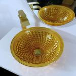 Chromed Clear Glass Bowl Sink Golden Wash Hand Modern Crystal Bathroom Vanity