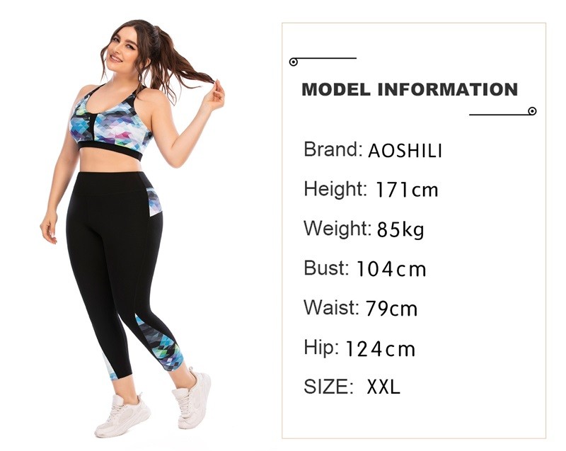 Women Workout Sports Bra And Leggings Set Printed Pattern Plus Size Zipper Pocket
