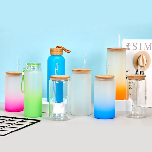 Stylish Modern Design Glass Mason Bottle Glass Iced Coffee Cups With Lids Glass