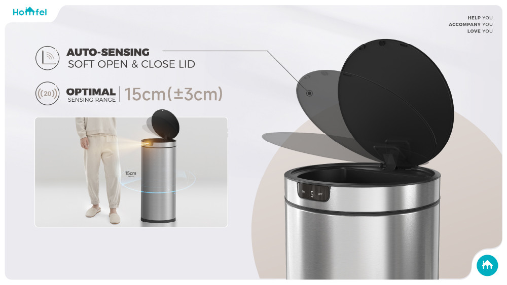 Automatic Trash Can Round Motion Sensor Trash Can Household Sensor Bin Stainless Steel Waste Bin