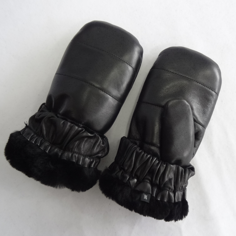 Original hot sale black warm sheepskin leather mitten gloves in winter