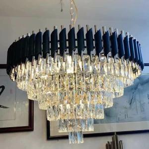 China Round Indoor Luxury Pendant Light Black Gold LED Hanging Lights Home on sale
