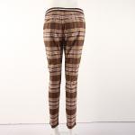 Stockpapa Black And Coffee Half Elastic Waist Plaid Skinny Pants womens