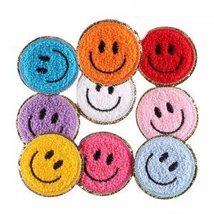 Wholesale Smile Face Glitter Chenille Iron On Patches Cloth Stickers Decorative For Clothing from china suppliers