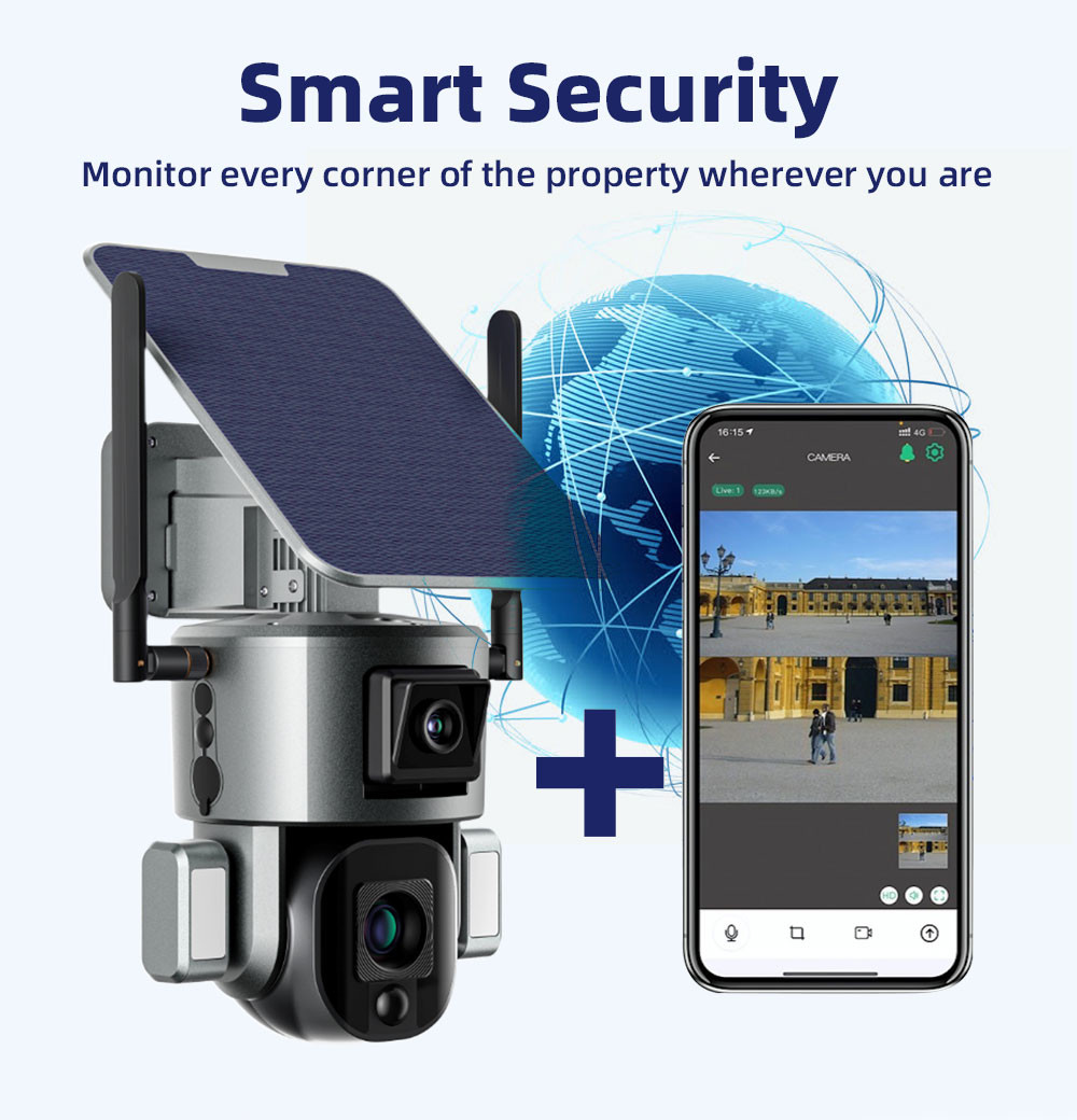4G Solar Dual Linkage Cameras 4K 20000mAh Battery 10X Zoom Solar IP Camera