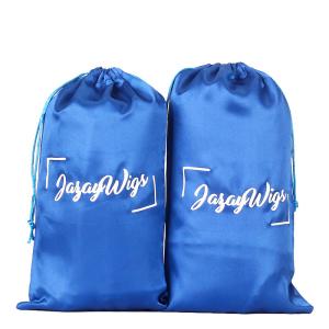 Wholesale SGS Soft Silk Drawstring Pouch , Smooth 20x12cm Blue Satin Bag from china suppliers