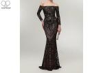 Black Sequins Mermaid Style Prom Dress / Sparkly Long Sleeve Ball Gown Small