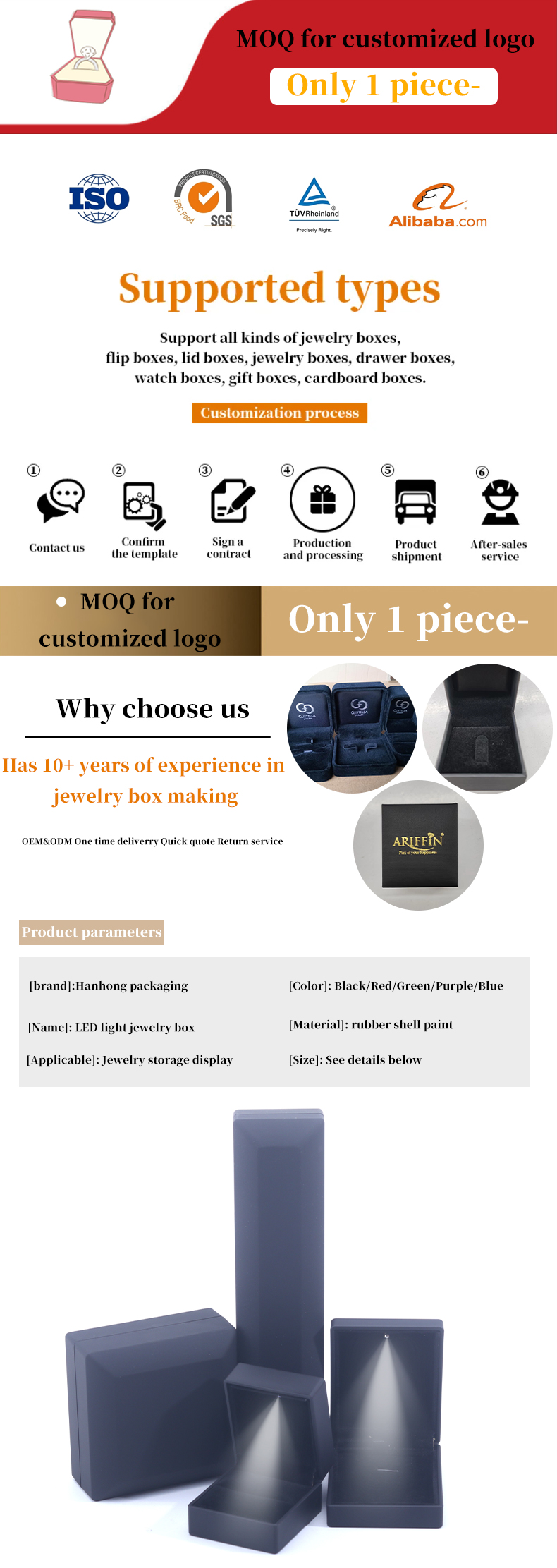 China manufacturing Wholesale high quality Led Jewellery box Packaging Necklace Bracelet Ring Jewelry Box Custom logo High End Black Plastic Led