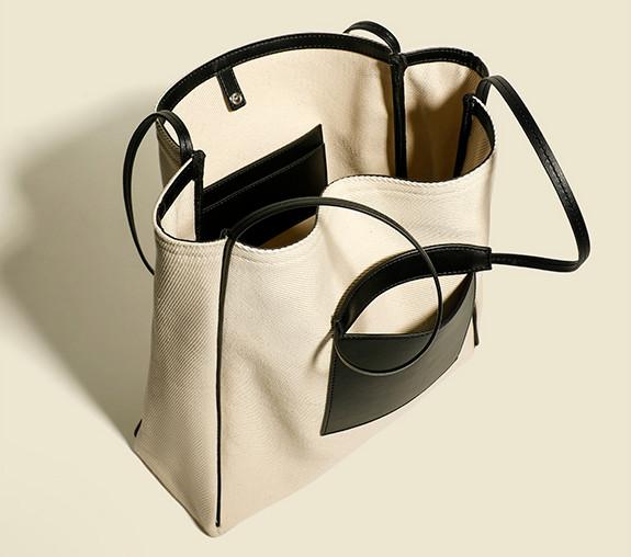 Canvas Large Capacity PU Shoulder Bag College Student Class Bag Female Stitching