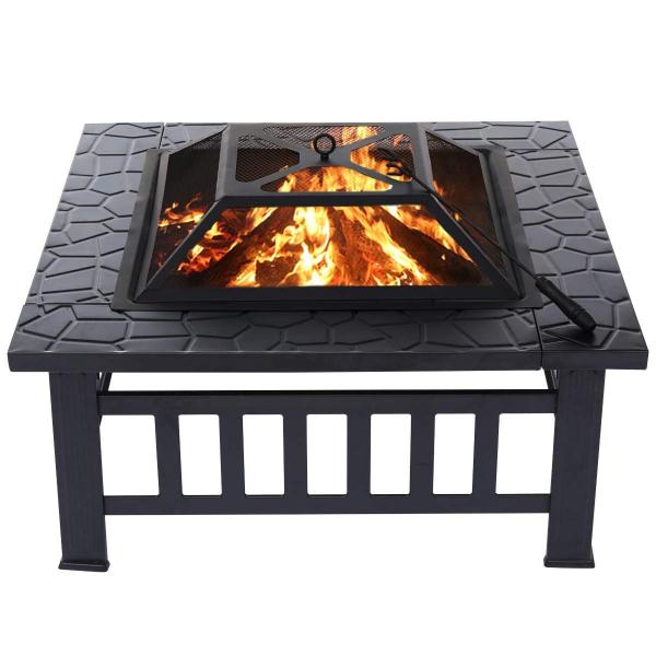 Outdoor Heating Square Fire Pit 32 Inch for Patio Backyard Garden High