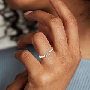 Wholesale With 9k Yellow Gold Delicate Pavé Split Bar Diamond Engagement Ring from china suppliers