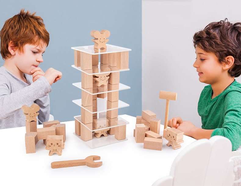 Children'S Stacked Solid Pine Wooden Building Block