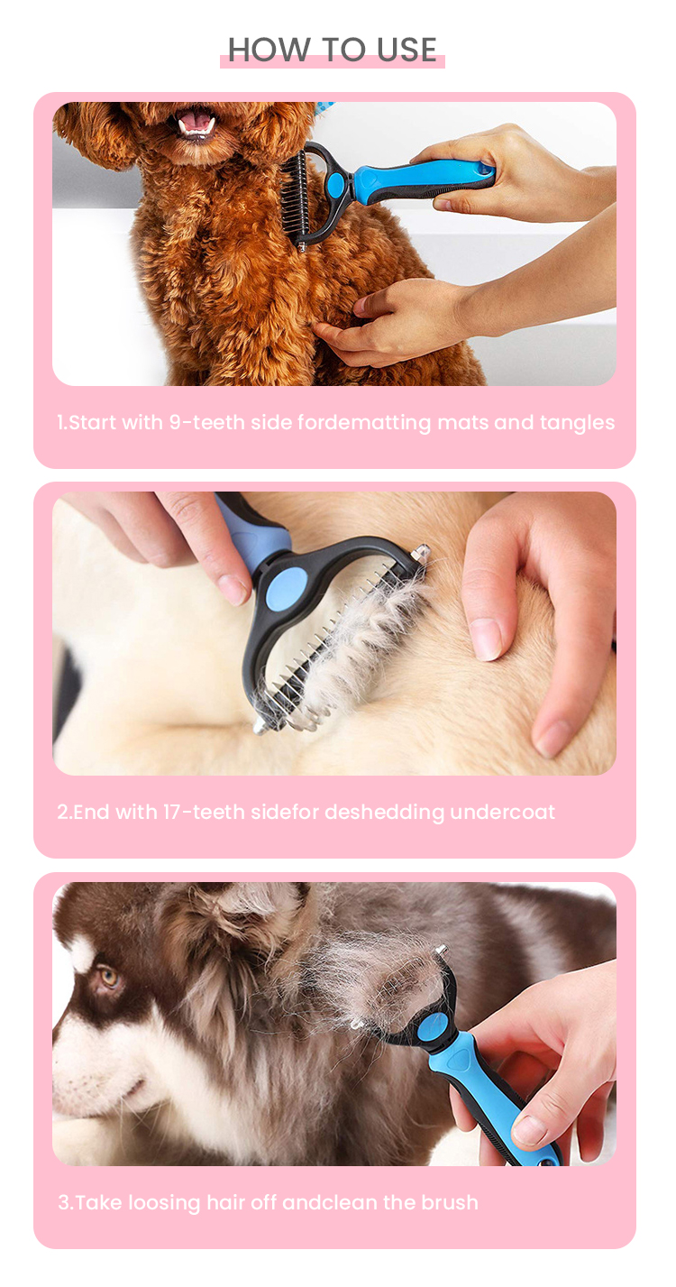 Pet Grooming Comb Portable Double Side SheddingSelf Cleaning Slicker Cat Reusable Dog