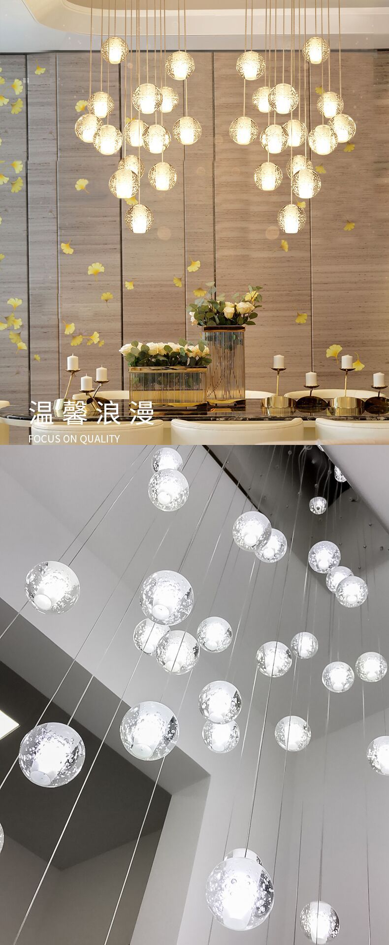 Modern LED Ceiling Long Chandelier Lighting Bubble Crystal Pendant Lamp(WH-NC-80)