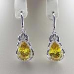 925 Silver Pear Shaped Yellow Citrine Cubic Zirconia Dangle Drop Earrings