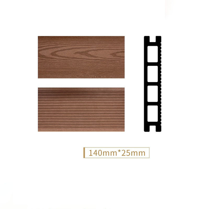 Fireproof Wood Plastic Flooring Outdoor Co - Extruded Circular Hole Walkway Balcony Panel 140x25mm
