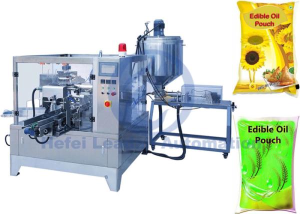 Edible Oil Premade Bag Packing Machine 10-50 Bags / min With Liquid Dosing