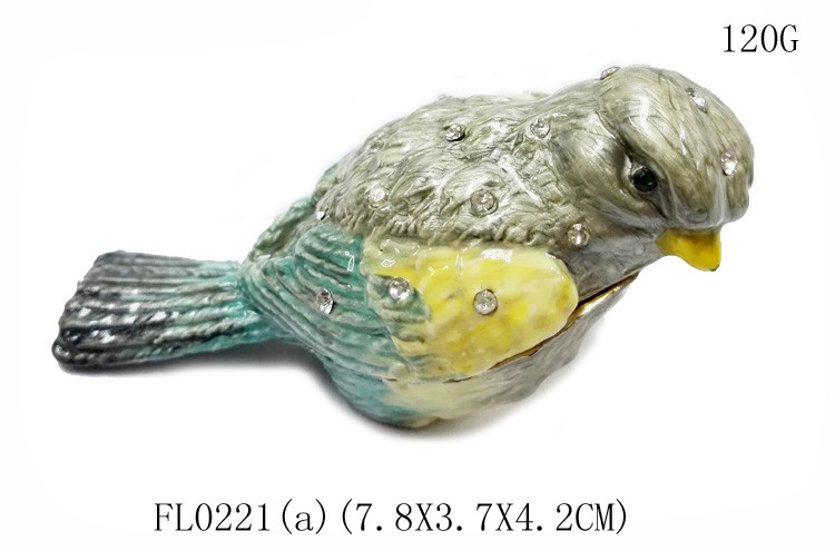 Bird jeweled trinket box enamel rhinestone bird jewelry box container bird figurine