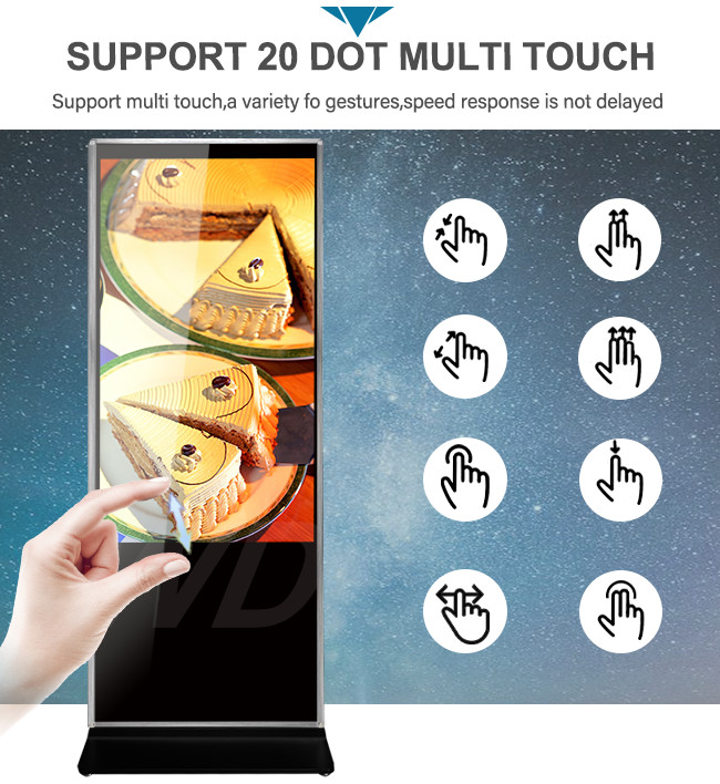 Black Vertical HD 2K 4K Intel Core I7 Floor Standing Digital Signage For Ads