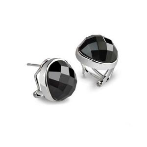 China Sterling Silver Oval Black Cubic Zirconia Stud Earrings(E12284BLACK) on sale
