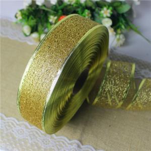 Wholesale 6.3cm Gold Glitter Wired Edges Ribbon For Christmas Holiday Decoration Metallic Organza Mesh Ribbon from china suppliers