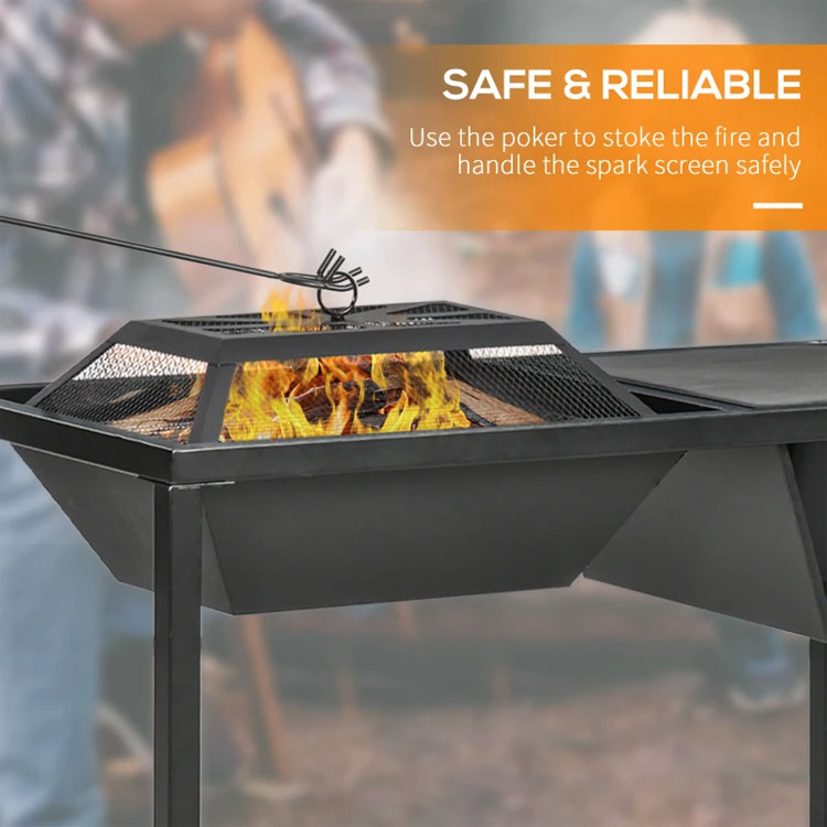Outdoor Garden 4-in-1 Metal Wood Burning Firepit Ice Bucket Cooler Charcoal BBQ Grill