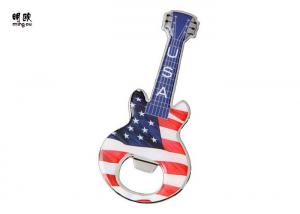 China Guitar Shape Flat Beer Bottle Openers Magnet With Epoxy Sticker Logo on sale