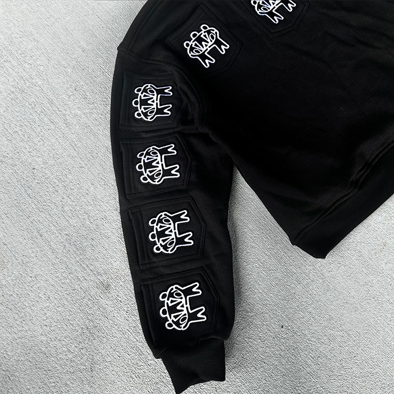 Custom Tracksuit Unisex Screen Print Full Multi Pocket Sweat Jogging 100% Cotton Suits Streetwear Hoodie and Sweatpants Set