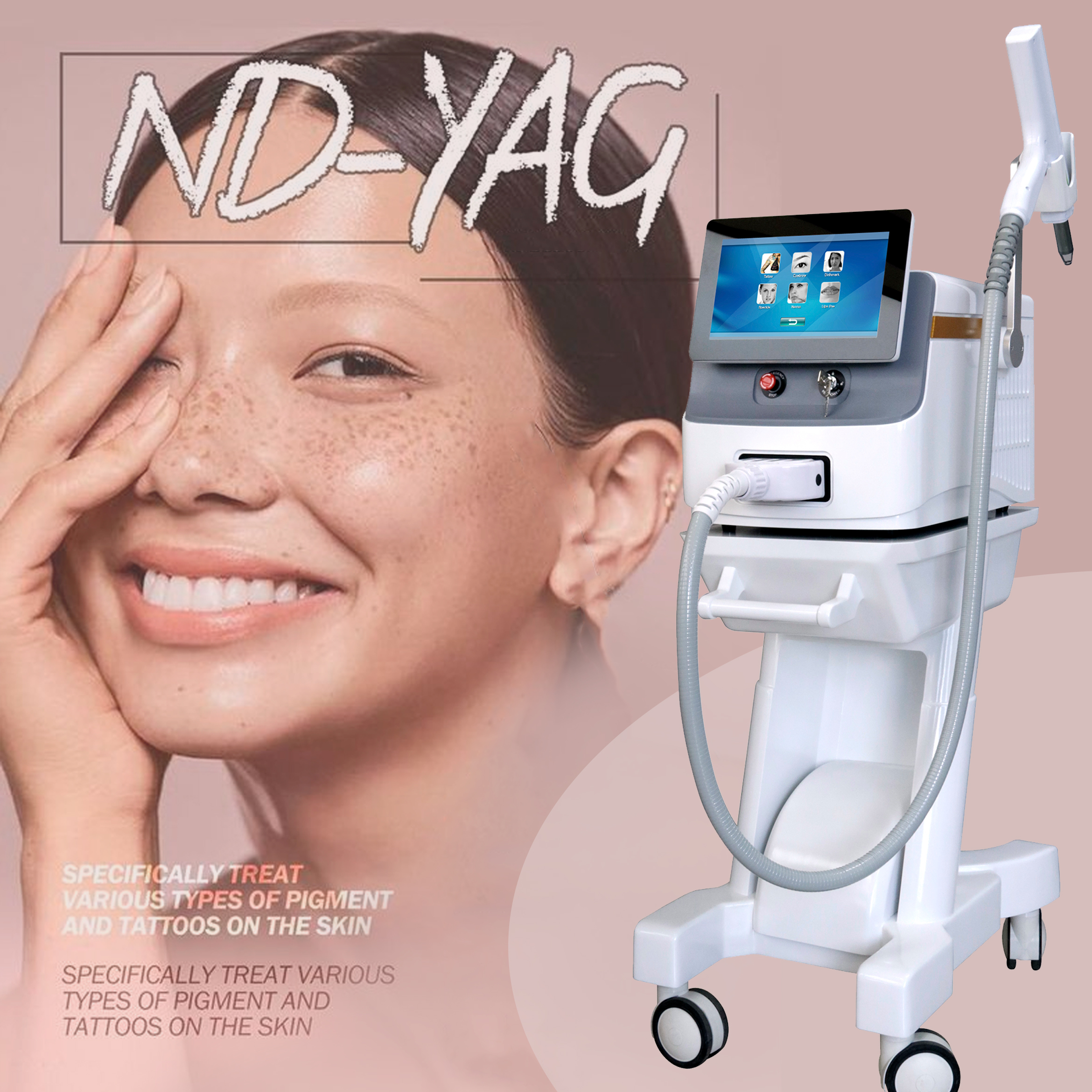 Q Switch Nd YAG Laser Tattoo Removal Machine 1064nm 532nm 1320nm 2 Years Warranty