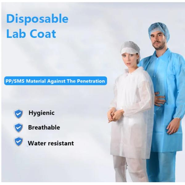 Breathable Waterproof Disposable Lab Coat In White And Blue 10pcs/case