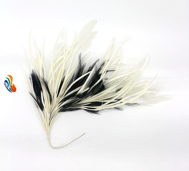 15*30 cm Party Decoration Hackle Feather and Stripped Coque Feather Flower Mount with Wire Accessory