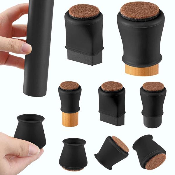 Silicone Chair Leg Floor Protectors Furniture Leg Protectors With Felt Black