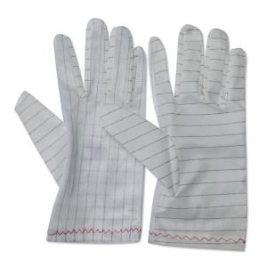 China White Stripe PU Fabric ESD Anti Static Gloves Lint Free For Industrial Cleanroom on sale