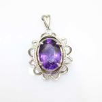 925 Sterling Silver 10mmx14mm Amethyst Cubic Zirconia Pendant and Silver Chain