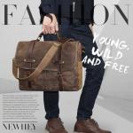 15.6 Inch Waterproof Vintage Genuine Leather Waxed Canvas Briefcase Large