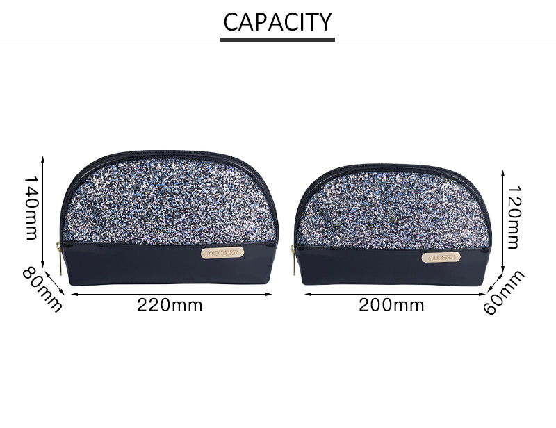 Portable Makeup Pouch Waterproof Glitter PU Travel Bag For Women Girls