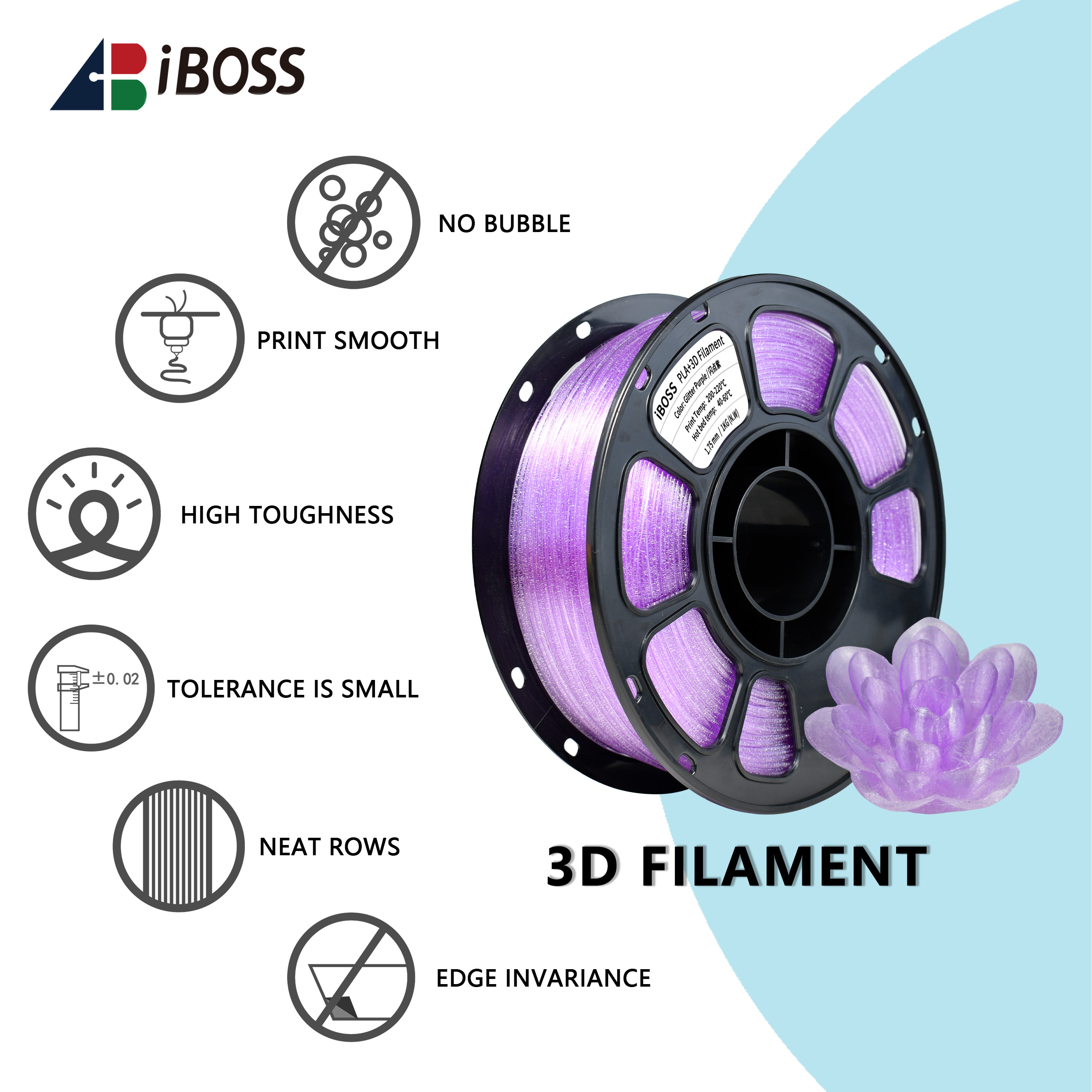 High Quality PLA+ 3D Printer Filament Glitter Purple 1.75mm Toughness Enhanced