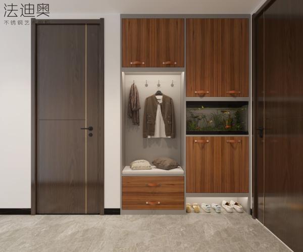 Full-Stainless Steel Shoe Cabinet With Leather Handles And Storage In Warm