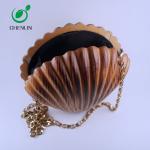 ISO9001 Shell Leather And Wood Bag Handmade Carving Artwork
