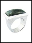 925 Sterling Silver Round Gemstone Rings With Green Jade Sterling Silver