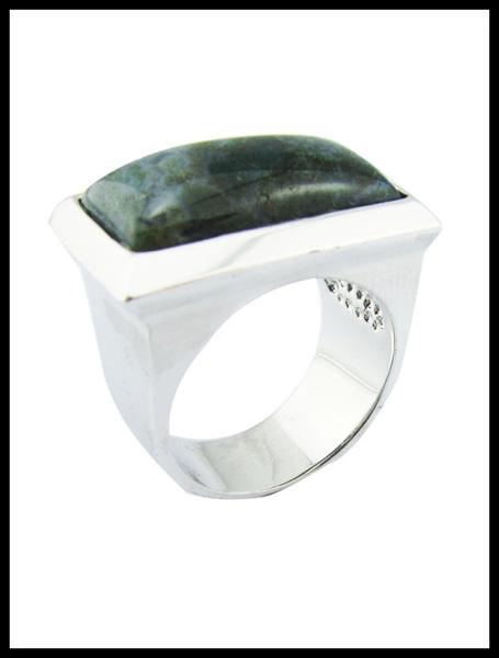 925 Sterling Silver Round Gemstone Rings With Green Jade Sterling Silver