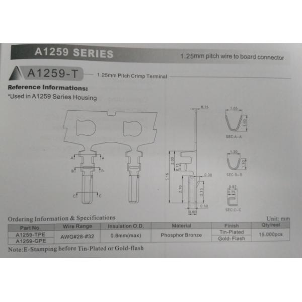 1.25mm Ptich Crimp terminals, Phosphor Bronzne Connectors terminals with 1.5A AC / DC