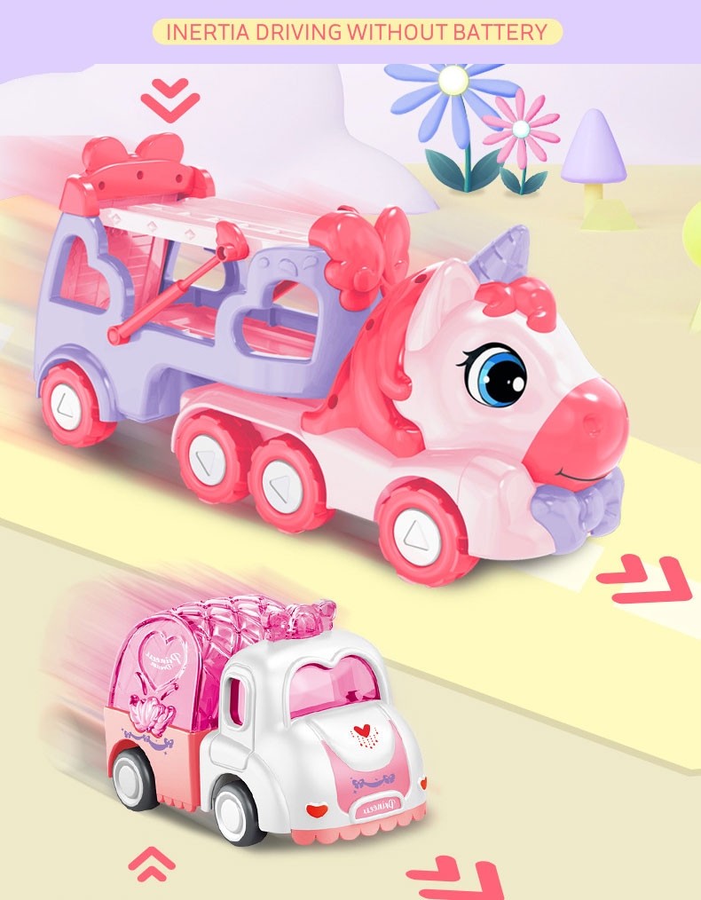 Friction Power Transport Carrier Truck Pull Back Unicorn Car for 18M Kids Boys No Battery