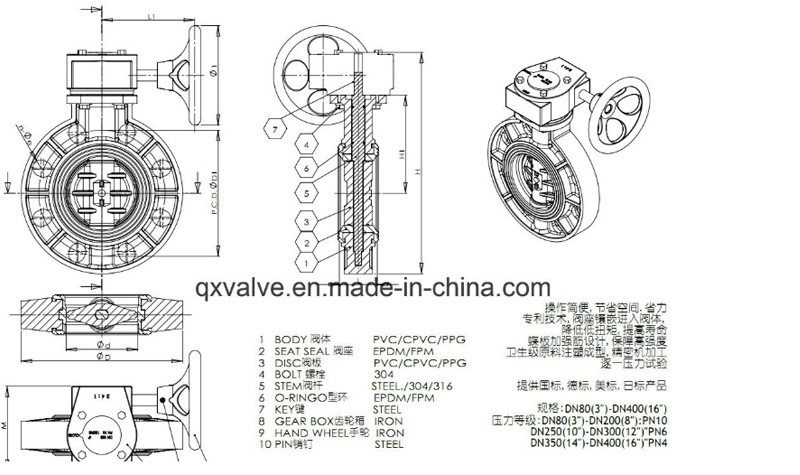 Superior Quality DIN/BS/ANSI PVC Gear Type Butterfly Valve