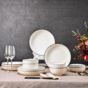 Wholesale Hotel Restaurant Tableware Set in White Porcelain with Black Rim and Soup Dish Spoons from china suppliers
