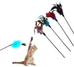 Cute Colourful Artificial Cat Toy Feather Wand , Cat Catcher Toy For Kitten