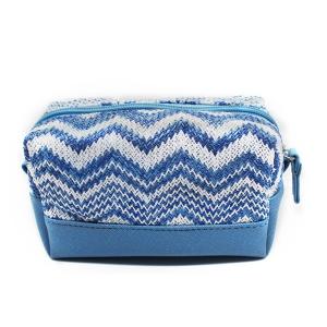 China Custom Blue Women Jute Leather Zipper Cosmetic Bags With Compartments on sale