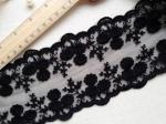 Black Flower Embroidery Tulle Mesh Nylon Lace Trim With Scalloped Edge 4.3''